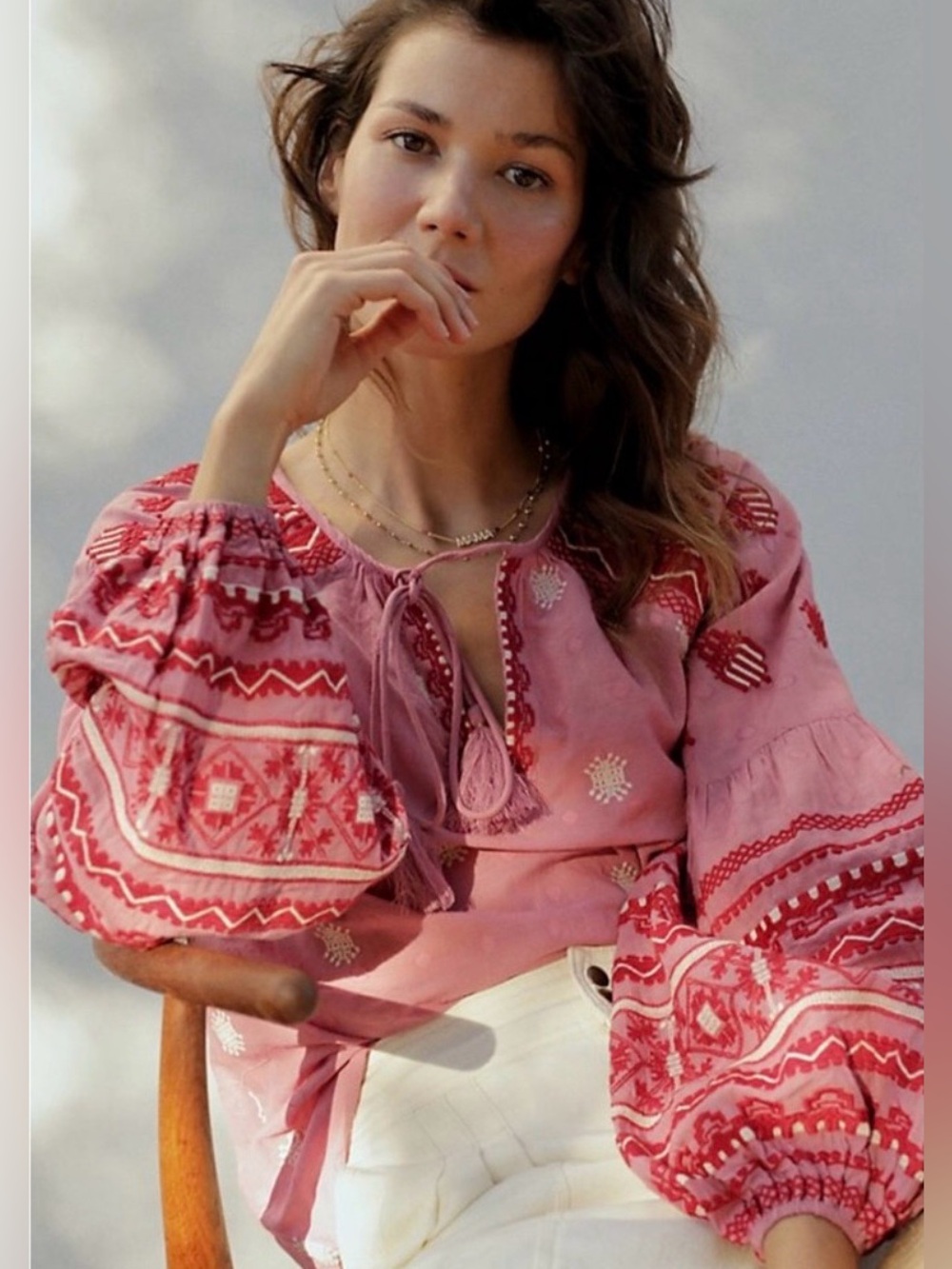NWOT Anthropologie Seen Worn Kept Jana Boho Embroidered Cotton Blouse Women’s 4